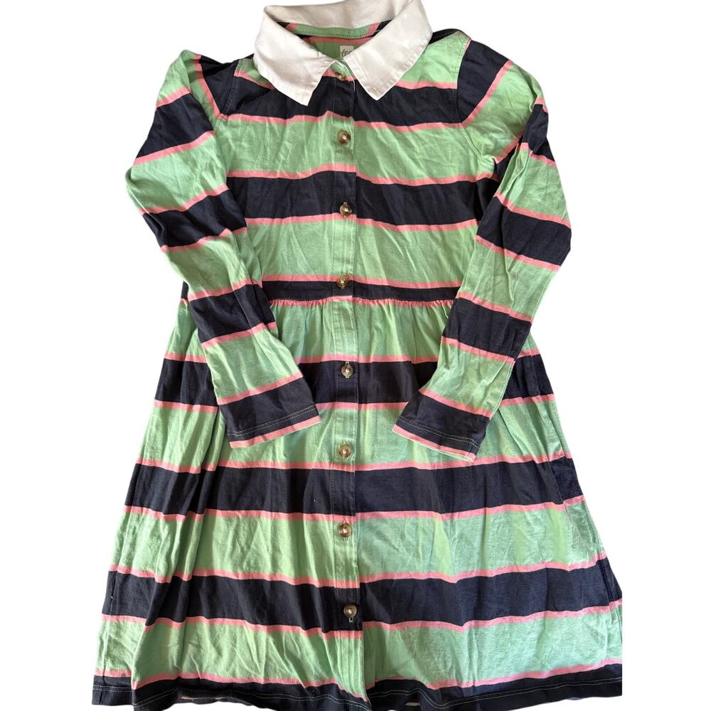 Tea collection green stripe dress with collar size 7